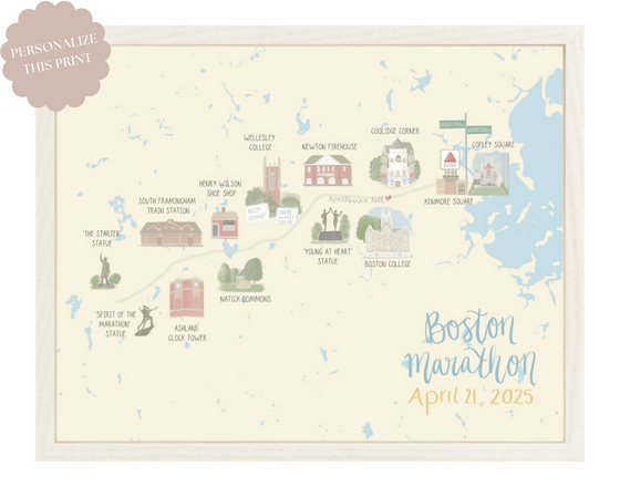 Boston Marathon Map Print